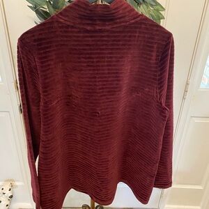 Coldwater Creek Soft Velvet Ribbed Stripe Top High Neck LS L